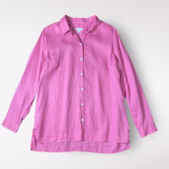 J. Jill Love Linen Long Sleeve Button‎ Up Womens Size M Pink Casual Boho - Picture 1 of 8